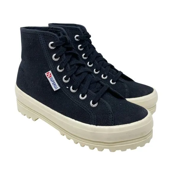 Superga Black Canvas Alpina Chunky Sole High Top Sneakers Women's Sz 36 Lace Up