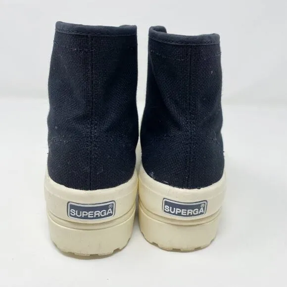 Superga Black Canvas Alpina Chunky Sole High Top Sneakers Women's Sz 36 Lace Up