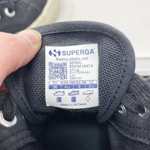 Superga Black Canvas Alpina Chunky Sole High Top Sneakers Women's Sz 36 Lace Up