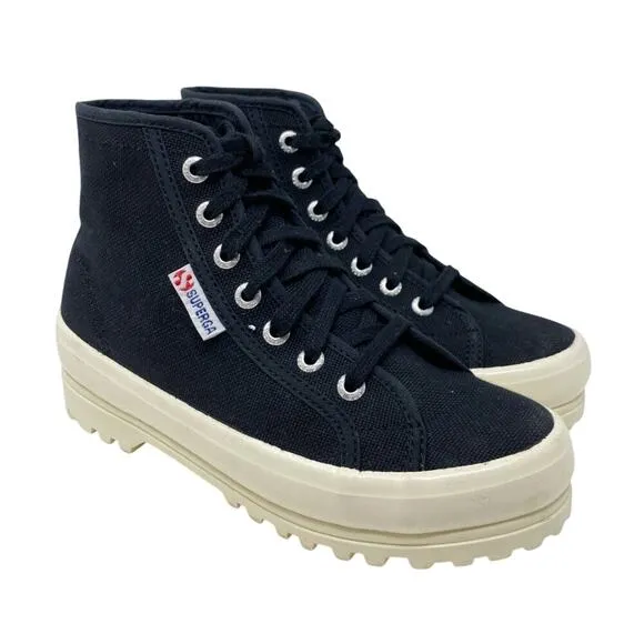 Superga Black Canvas Alpina Chunky Sole High Top Sneakers Women's Sz 36 Lace Up