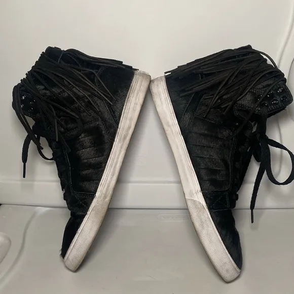 Supra RARE SkyTop Black Fringe Pony Hair Sneakers