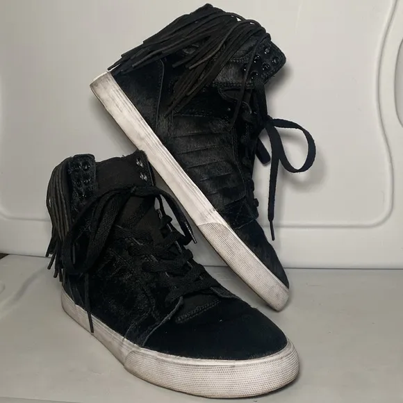 Supra RARE SkyTop Black Fringe Pony Hair Sneakers