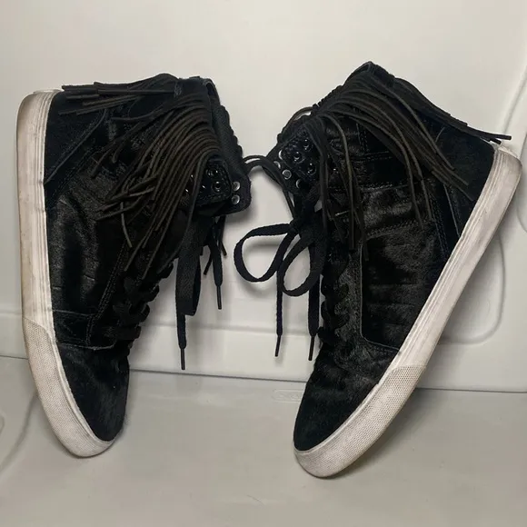 Supra RARE SkyTop Black Fringe Pony Hair Sneakers