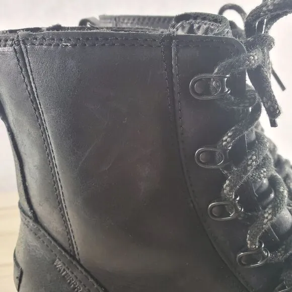 Sz 11 Sorel Lennox Lace Women's Boots Leather 8&quot; Bootie Combat STKD Waterproof