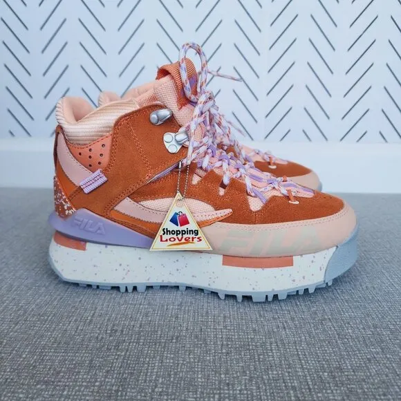 ⭐Sz 7 Fila Renno Multi Trekking Womens shoes Orange Suede Hi Top Chunky Sneakers