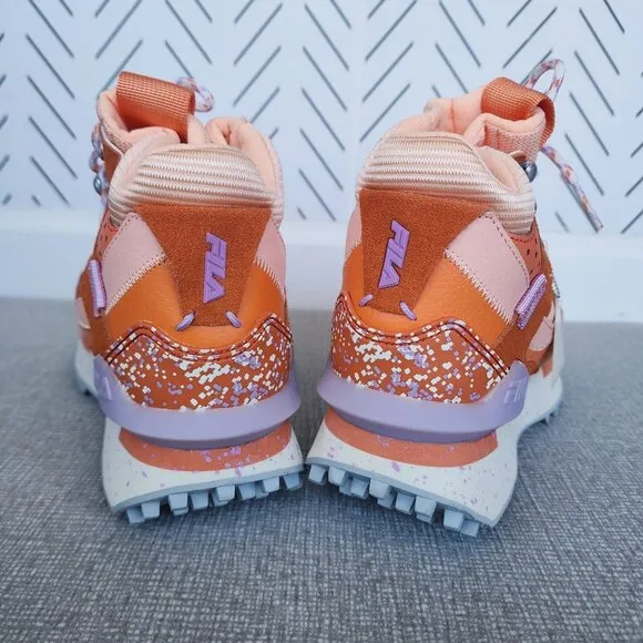 ⭐Sz 7 Fila Renno Multi Trekking Womens shoes Orange Suede Hi Top Chunky Sneakers