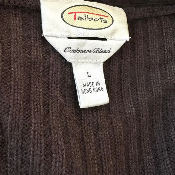 Talbots Cashmere/Silk Blend Cardigan Brown L Cozy Elegant Vintage-Inspired
