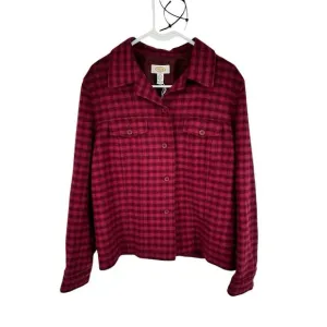 Talbots Cranberry Red Checked‎ Wood Blend Shirt Jacket Shacket Size 16 Holiday