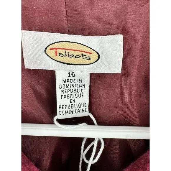 Talbots Cranberry Red Checked‎ Wood Blend Shirt Jacket Shacket Size 16 Holiday