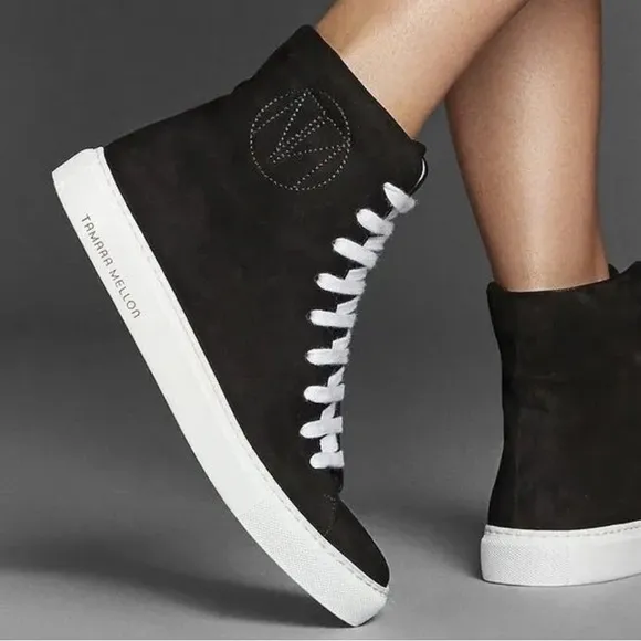 Tamara Mellon THC High Top Black Suede Lace Up Sneakers Size EU 36.5 - US 6.5