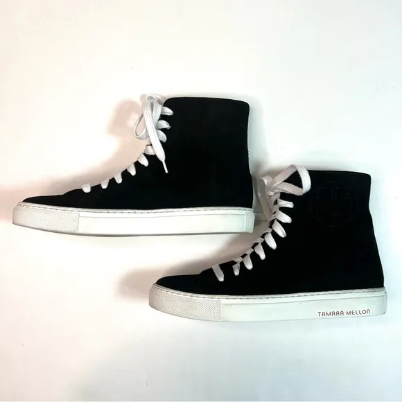 Tamara Mellon THC High Top Black Suede Lace Up Sneakers Size EU 36.5 - US 6.5