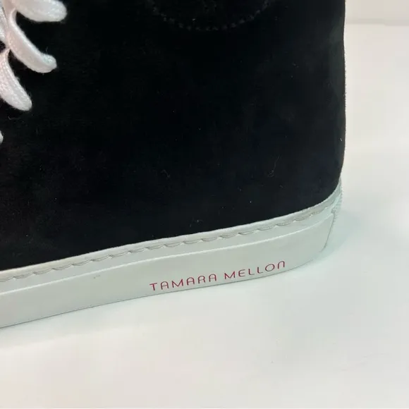 Tamara Mellon THC High Top Black Suede Lace Up Sneakers Size EU 36.5 - US 6.5