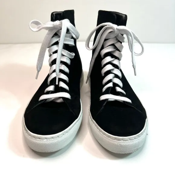 Tamara Mellon THC High Top Black Suede Lace Up Sneakers Size EU 36.5 - US 6.5