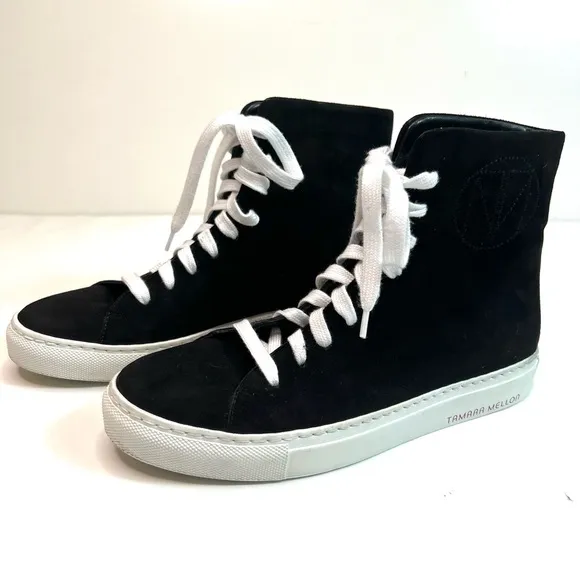 Tamara Mellon THC High Top Black Suede Lace Up Sneakers Size EU 36.5 - US 6.5