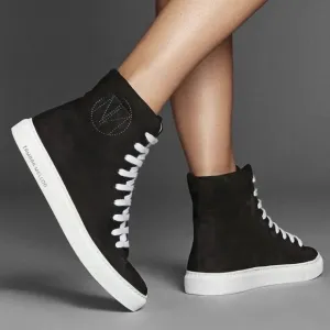 Tamara Mellon THC High Top Black Suede Lace Up Sneakers Size EU 36.5 - US 6.5