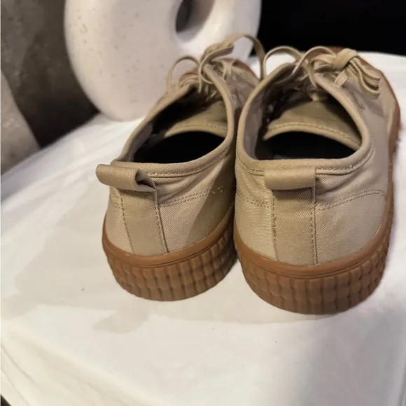 Tan and Brown Low-Top Sneakers with Chunky Sole