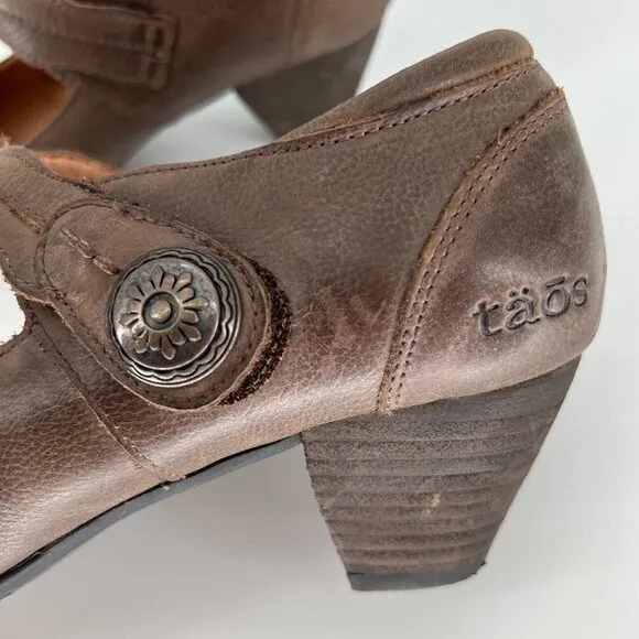 Taos Angel Mary Jane Brown Leather Comfort Heel Shoes AGL-12274 Size 8.5