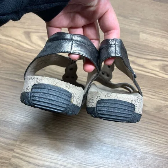 Taos Treasure Sandals Womens 9 EU 39 Shoes Pewter Leather Slingback Comfort