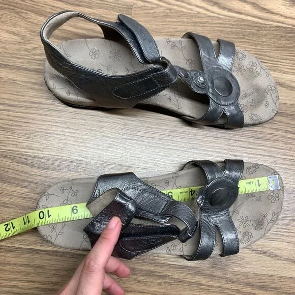 Taos Treasure Sandals Womens 9 EU 39 Shoes Pewter Leather Slingback Comfort