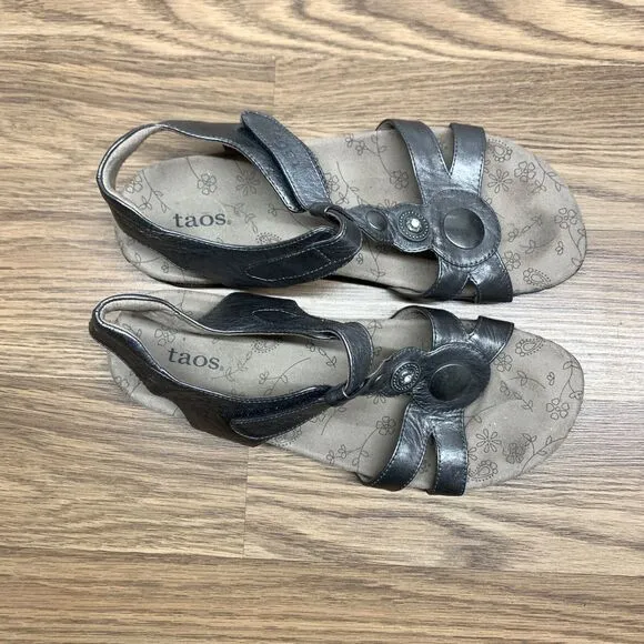 Taos Treasure Sandals Womens 9 EU 39 Shoes Pewter Leather Slingback Comfort