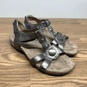Taos Treasure Sandals Womens 9 EU 39 Shoes Pewter Leather Slingback Comfort