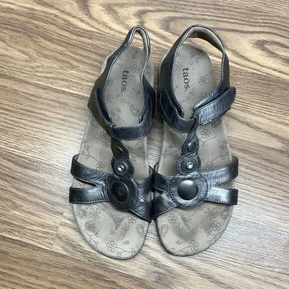 Taos Treasure Sandals Womens 9 EU 39 Shoes Pewter Leather Slingback Comfort