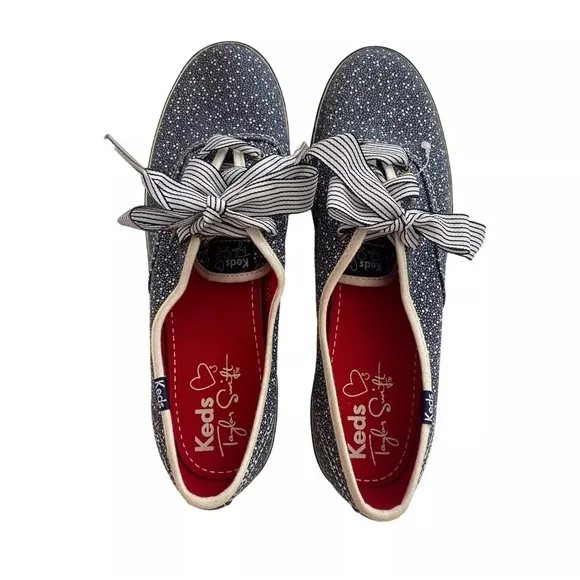 Taylor Swift Keds Eras Midnights Blue White Polka Dots Sneakers Tennis Shoes 8.5