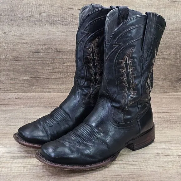 Tecovas The Doc Men's Size 10 EE Black Leather Square Toe Cowboy Boots (0821)