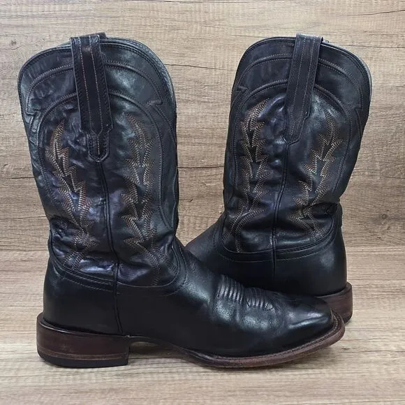 Tecovas The Doc Men's Size 10 EE Black Leather Square Toe Cowboy Boots (0821)