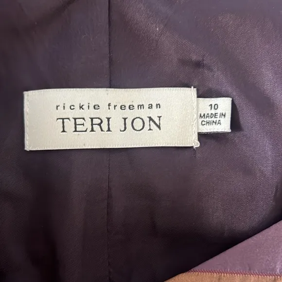 Teri Jon by Rickie Freeman Silk Bronze Purple Beaded Sleeveless Midi Dress SZ 10
