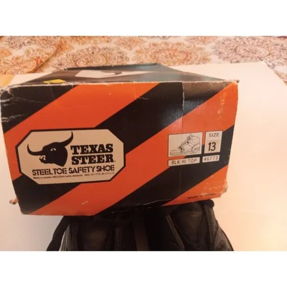 Texas Steer Black Leather Steel Toe Safety Work Boots Size 13 New in box