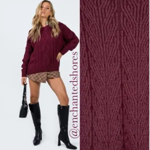 Textured Sweater Chunky Knit Houndstooth Braid Round Boatneck Y2K Size Medium