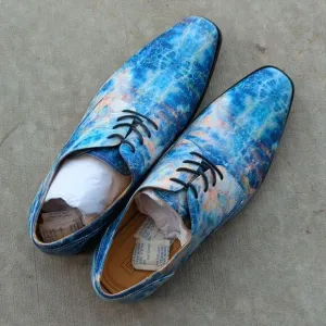 Thatcher Finch Men's Blue Colored Marbled Luxury Dress Shoes Size 10‎