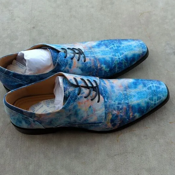 Thatcher Finch Men's Blue Colored Marbled Luxury Dress Shoes Size 10‎