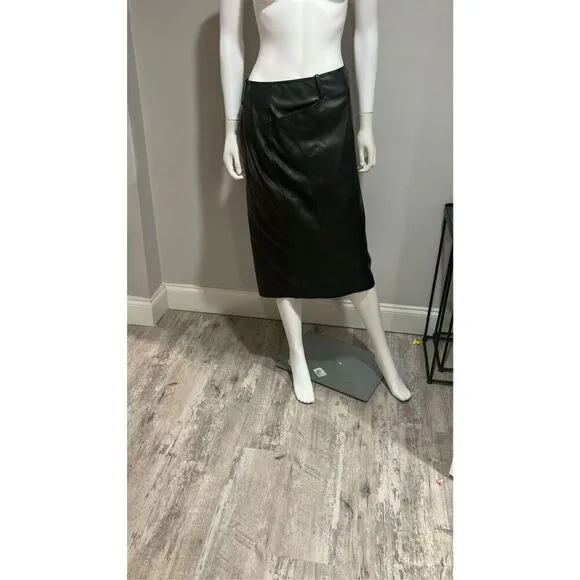 Theory Black Seamed Faux Leather Skirt Size 6