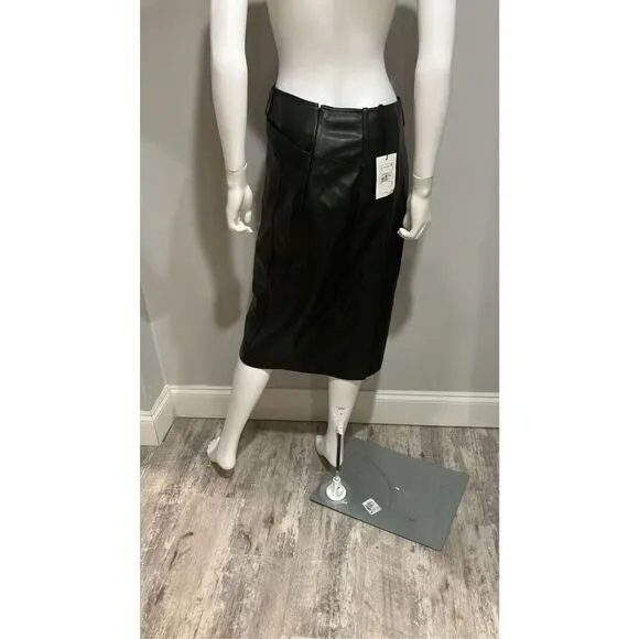 Theory Black Seamed Faux Leather Skirt Size 6