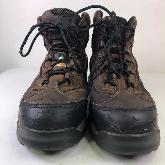Timberland Brown Leather Steel Toe Lace Up Boots Size 9.5