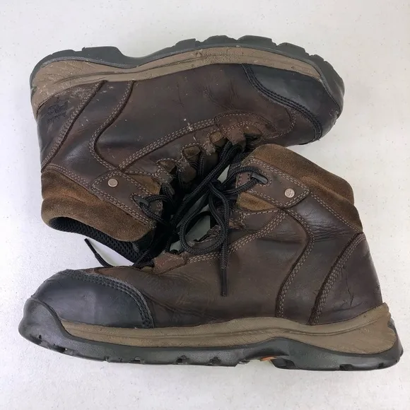 Timberland Brown Leather Steel Toe Lace Up Boots Size 9.5
