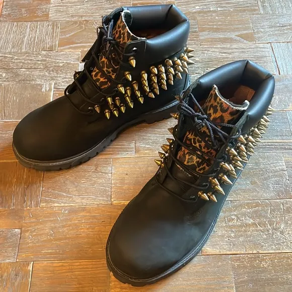 Timberland Customized Spiked Leopard Nubuck Boots🖤