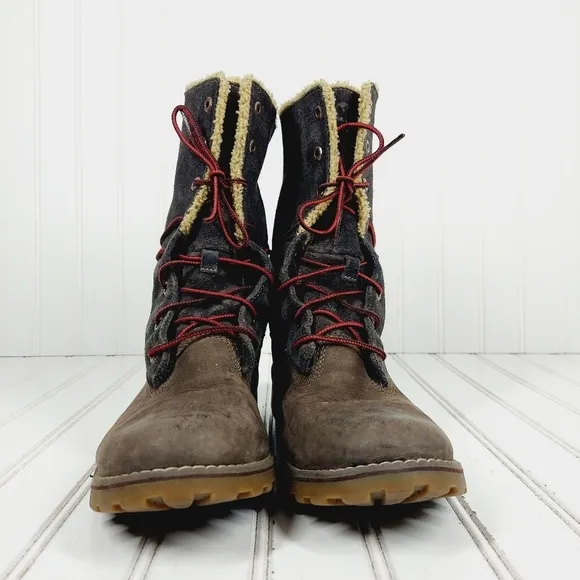 Timberland Men's Waterproof Tall Fold Over Brown Leather Shearling Boots H834