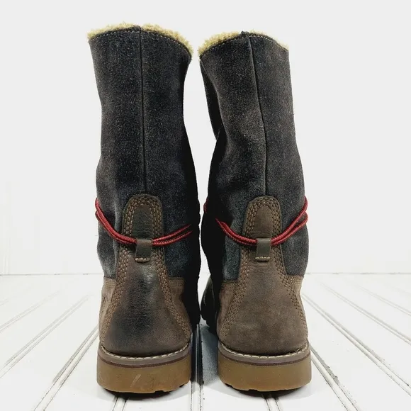 Timberland Men's Waterproof Tall Fold Over Brown Leather Shearling Boots H834