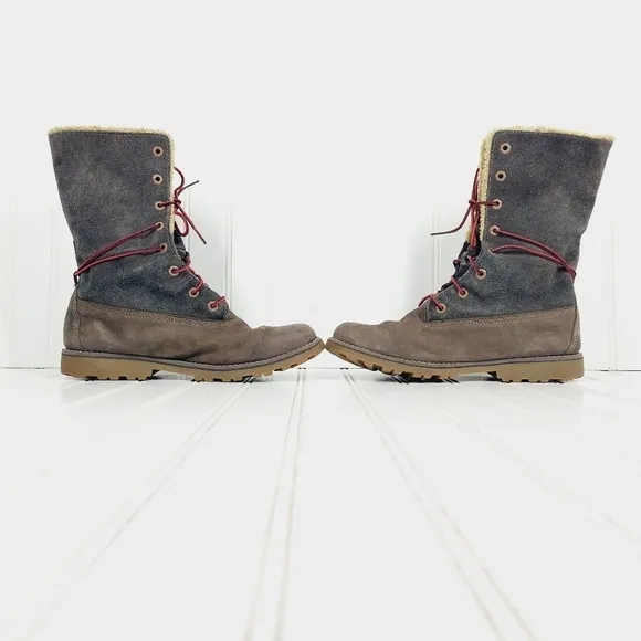 Timberland Men's Waterproof Tall Fold Over Brown Leather Shearling Boots H834