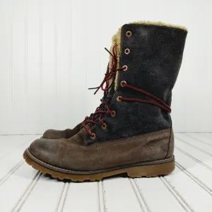 Timberland Men's Waterproof Tall Fold Over Brown Leather Shearling Boots H834