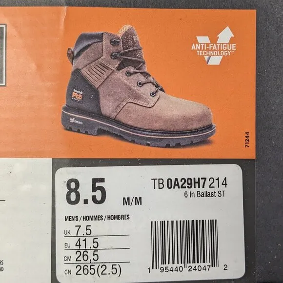 Timberland PRO Ballast Steel Toe Work Boots, Brown Leather, Men's 8.5 M