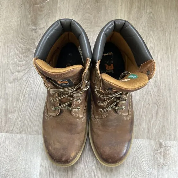 Timberland Pro Mens 9.5 Work Boots Steel Toe 6&quot; Direct Attach Brown Leather