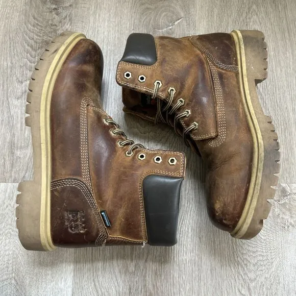 Timberland Pro Mens 9.5 Work Boots Steel Toe 6&quot; Direct Attach Brown Leather