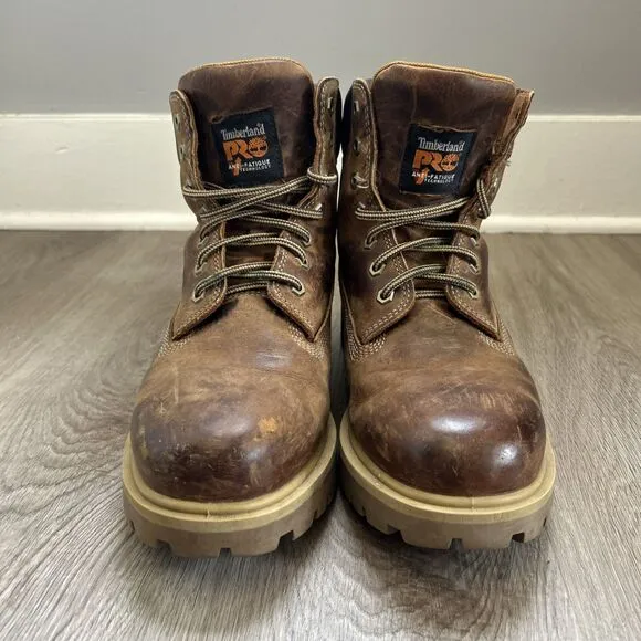 Timberland Pro Mens 9.5 Work Boots Steel Toe 6&quot; Direct Attach Brown Leather