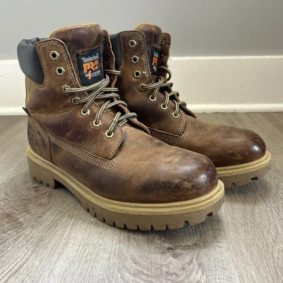 Timberland Pro Mens 9.5 Work Boots Steel Toe 6&quot; Direct Attach Brown Leather
