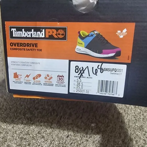 Timberland PRO® Overdrive Comp-Toe Work Shoes Womens - 8 Black/Magenta W/‎ BOX.