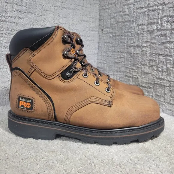 Timberland Pro Pit Boss 6&quot; Men's Size 9 Brown Leather Steel Toe Work Boots 33034